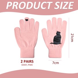 HDGSAFD 2 Pairs of Knitted Gloves with Cat Pattern, Warm Winter Gloves, Women's Gloves, Cold-Resistant Clothing Accessories, gray