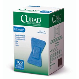 Curad Fingertip Adhesive Bandages, Food Service Blue Detectable Bandage, 100 Count,Fingertip 1.75" x 2" (Packaging may vary)