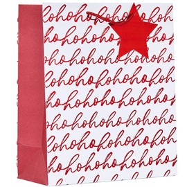 Design By Violet Christmas HoHoHo Design Gift Bag with Gift Tag - Red/White - Medium - Gift Bag for Christmas, Gift Wrap, Christmas Wrapping Paper, Xmas, Festive Gift Bag