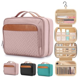 Hanging Toiletry Bag for Women & Men – Large Travel Makeup Organizer, Waterproof Cosmetic Bag with Swivel Hook (12”x4.5”x9”), Perfect for Bathroom, Gym, Camping & Travel Essentials (Pink, Medium)