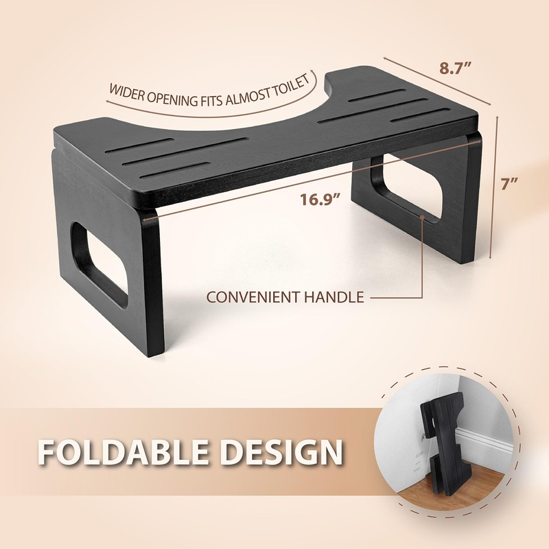 BLUEWEST Foldable Toilet Stool, Acacia Wood Poop Stool for Potty