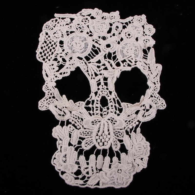 zalati Lace Applique Patch Embroidery Cotton Skull Sewing Badge