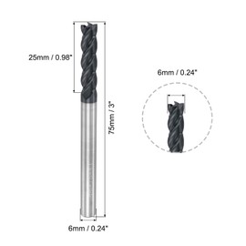 sourcing map End Mill Square Head 6 mm Tip Diameter Solid Carbide AlTiN Coated CNC Milling Cutter 4 Flutes Spiral Cutter HRC45 with 6 mm Shank 75 mm (3 Inch) Length