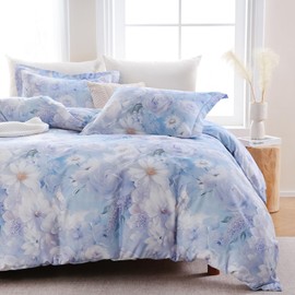 Ocharo 100% Cotton Duvet Cover Queen Size, Floral Reversible Duvet Cover Set with Zipper Closure, Soft 3 Pieces Bedding Set with 2 Pillow Shams (20"x26")