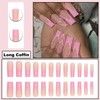 DOCVOEOMH Valentines Press on Nails Long Square French Pink Fake