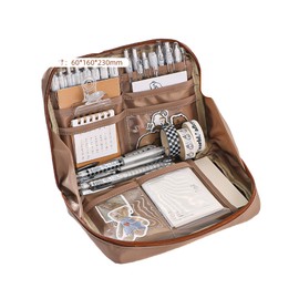 Pencil Case Pen Bag Storage Bag for Pouch Stationery Students Office Women Storage Case, Multi-Compartment Pencil Bag (Coffee)