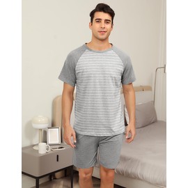 Bresdk Men's Two-Piece Pyjamas, Short Summer Sleepwear, Gifts for Men, Grey M1443
