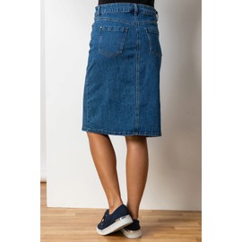 Roman Originals Denim Skirt with Pockets for Women UK - Ladies Jean Skirts Cotton Stretch Mid Wash Fitted A Line Casual Smart Work Office Knee Length Flattering Slimming - Denim - Size 12