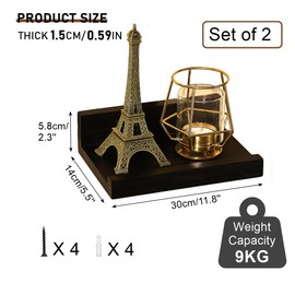 Z metnal Small Floating Shelves, Mini Natural Wooden Display Wall Shelf for Picture Ledge, Black, Wall Mounted, 20 x 14cm, 2 Pcs