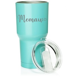 Smooth Body Tumbler Stainless Steel Vacuum Insulated Travel Mug Cup Gift Memaw With Heart (Teal, 30 oz)