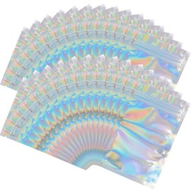 100 Pieces Mylar Holographic Resealable Bags - 3.3 x 5.1" Smell Proof Bags Lip Gloss Packaging, Foil Pouch Ziplock Bags for Party Favor Food Storage (Holographic Color, 3.3 x 5.1 Inch)