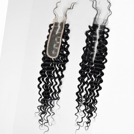 2x6 Deep Wave Lace Closure Brazilian Human Hair Deep Curly Closure 6x2 Curly Loose Deep For Black Women Pre Plucked Natural Black (2x6 deep wave closure, 18inch)