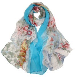 FAIRYGATE Womens Scarves Schal Damen Blau Seidentücher Damen Halstuch Große Schal Blumen Umschlagtuch Umhang Flüge mit Weiches Wraps für Hochzeit Party 64017