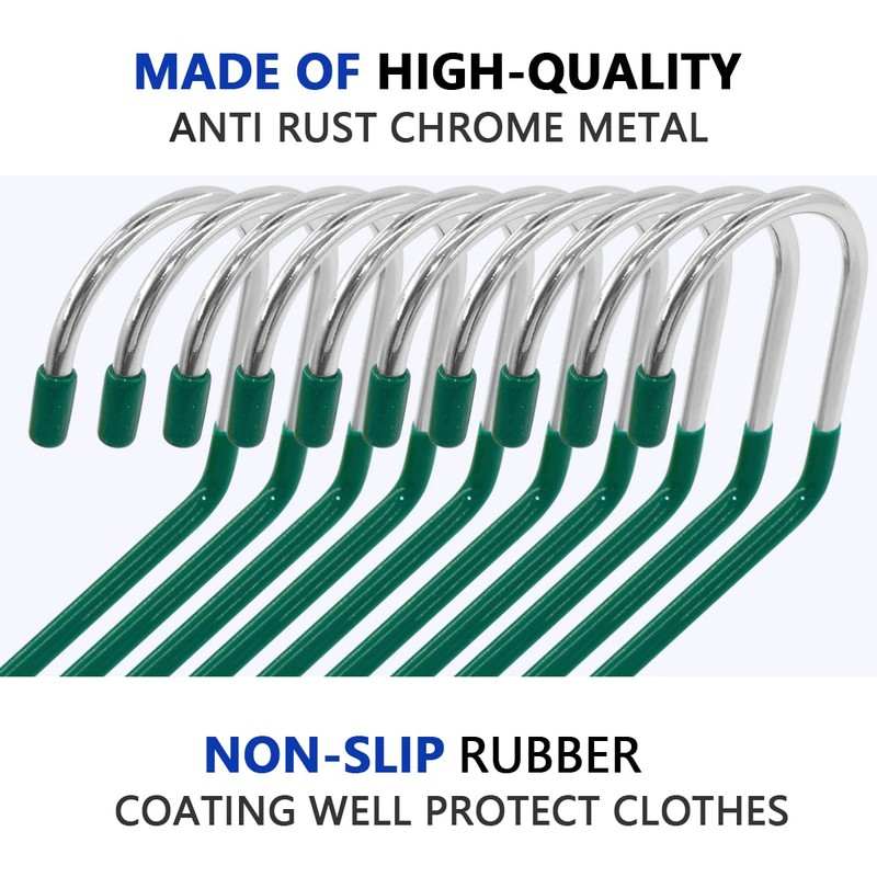 Roellgs 10-pack slacks rack, space-saving metal hanger, rubber coating, non-slip,