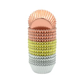 Mombake Mini Foil Cupcake Cases,Muffin Baking Cups(Rosegold/Silver/Gold, 300-Count)