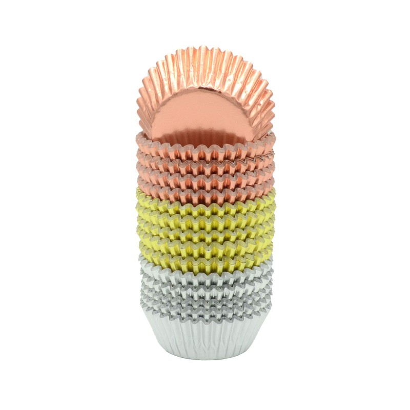 Mombake Mini Foil Cupcake Cases,Muffin Baking Cups(Rosegold/Silver/Gold, 300-Count)