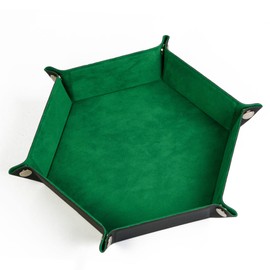 Cusdie Dice Tray Folding Hexagon Dice Tray Leather and Velvet Dice Holder for DND Dice Game Table Games (Forest Green)