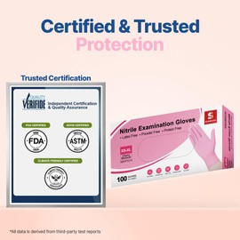 Schneider Nitrile Exam Gloves, 4-mil Medical Gloves Disposable Latex Free, Powder Free, Food Safe Glove for Cooking, Cleaning, Examination, Cherry Blossom, XL, 50-ct Box