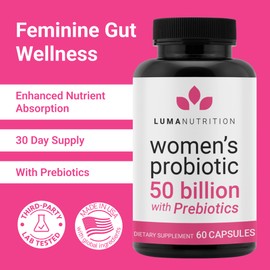 Luma Nutrition Probiotics for Women with Prebiotics - 50 Billion CFU - Formulated for Digestive, Immune & Feminine Support - 60 Capsules