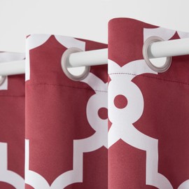 TOWN & COUNTRY EVERYDAY Ironwork Geo Trellis Sateen Indoor Curtains, Room Darkening Blackout, Grommet Top, Energy Efficient, 2-Pack Set, 52"x84", Burgundy