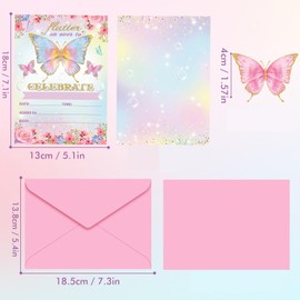 Birthday Invitations with Envelopes, 20 Pack Kids Butterfly Party Invitations with Envelopes Stickers for Girls Party Supplies Decorations Blank Birthday Invites Card Baby Show