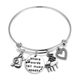 ENSIANTH Music Gift Where Words Fail Music Speaks Expandable Music Charm Bangle Music Lovers Jewelry (Music Bracelet)