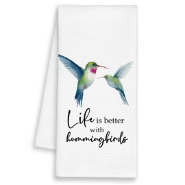 Hummingbird Kitchen Towels, Life is Better with Birds Decorative Dish Towels Gift for Bathroom Kitchen Lovers, Rustic Farmhouse Watercolor Hand Tea Bar Towel for Home Apartment Dorm 16x24in