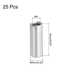 sourcing map M4x0.7mm Round Coupling Nuts, 25 Pcs 304 Stainless Steel Connector Nuts Fasteners Rod Bar Stud 16mm for Industrial Construction Fasteners, Silver