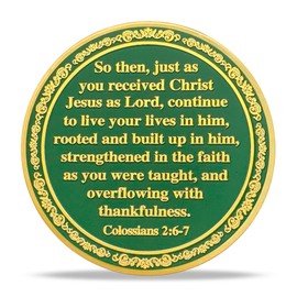 RYUKENLM Growing in Faith Christian Challenge Coin Colossians 2:6-7 Bible Verse Token Christian Coins with Cross Inspirational Christian Gift for Men Women