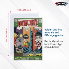 BCW Thick Silver Age Comic Bags - 200 ct | Archival Quality, Acid-Free Protection for Silver Age Comic Books | 7 1/4 x 10 1/2 inches Comic Collection Storage Comic Books Bags