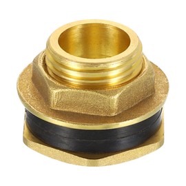 sourcing map Brass Bulkhead Fitting with Washer, G1/2" Male Brass Water Tank Connector, Brass Threaded Hose Adapter with 2 Rubber Rings for Various Pipes, Faucets, Hoses, Fittings