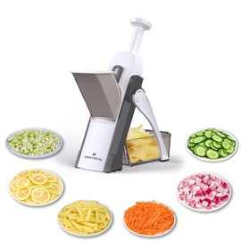 ONCE FOR ALL - Cortador de papas 5 en 1 para verduras, cortador de papas, tiras de Julienne Dicer, grosor ajustable, 0.1-8 mm, artefacto para cortar la cocina, preparación rápida de comidas (gris)