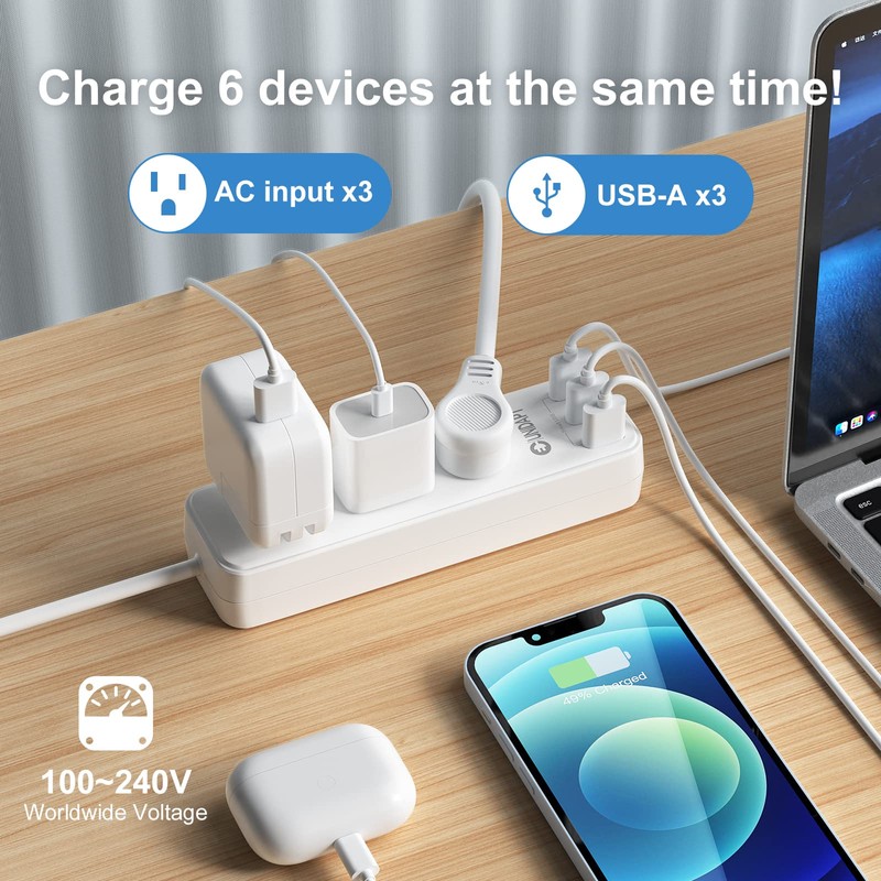European Travel Plug Adapter, Unidapt International Power Strip, US to