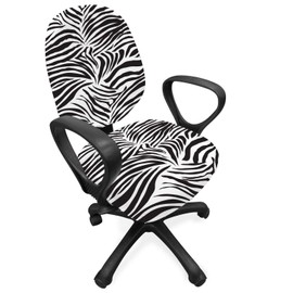 Ambesonne Zebra Print Office Chair Slipcover, Striped Zebra Animal Print Nature Wildlife Inspired Simplistic Illustration, Protective Stretch Decorative Fabric Cover, Standard Size, Black White