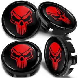 SkinoEu 4 x 65mm Wheel Centre Alloy Hub Center Caps Compatible with VW 3B7 601 171 / 6U7 601 171 Hubcaps Skull Black Red CV 36