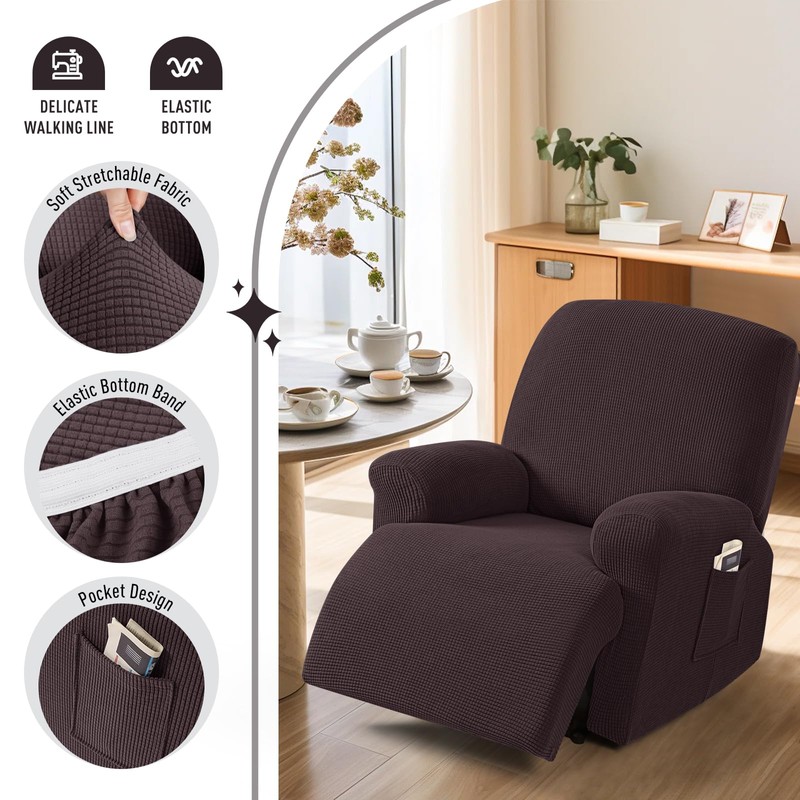 TAOCOCO Stretch Recliner Chair Covers 4 Piece, Chocolate