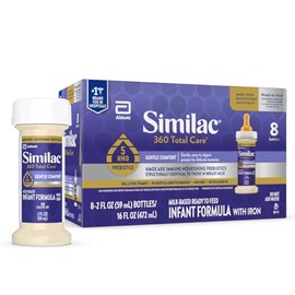 Similac 360 Total Care Gentle Comfort Baby Formula, Easy-to-Digest Formula, Has 5 HMO Prebiotics, Ready-to-Feed Infant Formula, 2-fl-oz Bottle, Pack of 8
