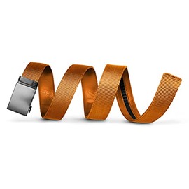 Mission Belt Nylon Ratchet Belt for Men - No Holes, 40mm Metal Buckle - Flare - Gunmetal Buckle/Orange Nylon Strap, Small (28-32)