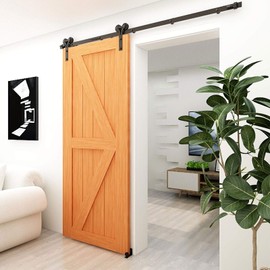 CCJH 8ft/244cm Sliding Barn Door Hardware Kit with Barn Door Floor Guide Heavy Duty for Single Wooden Door Max Fit 48"/121cm Wide Door Panel（Y Shape）