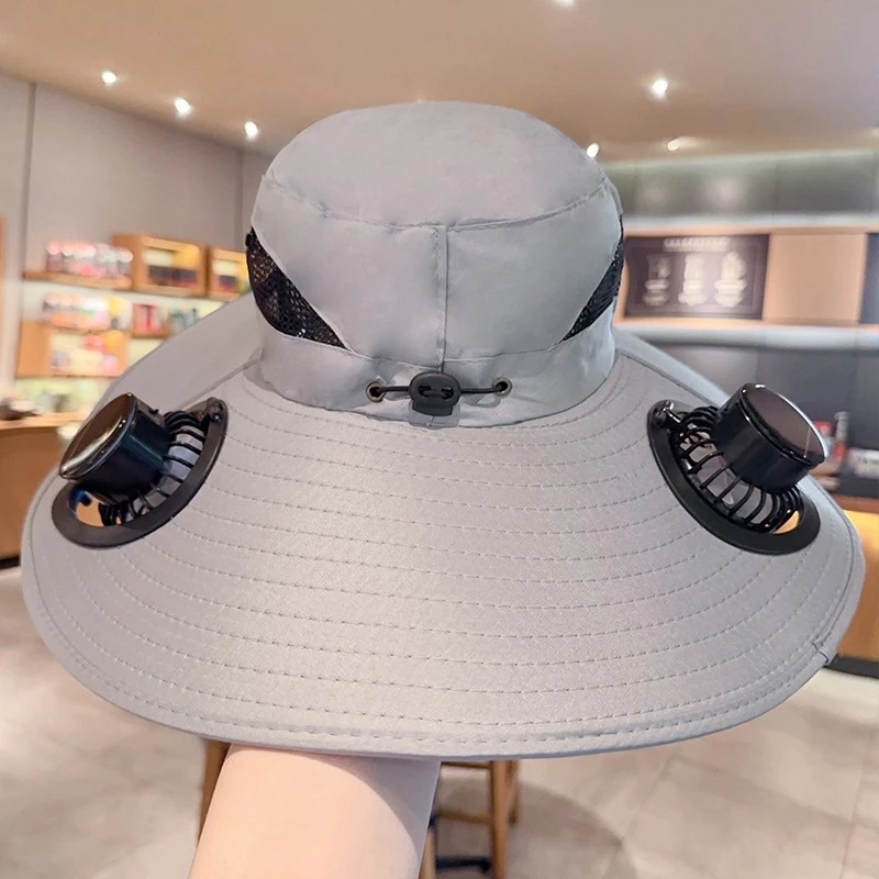 Solar Fan Wide Brim Hat for Outdoor Cooling – USB