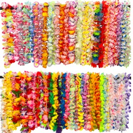 Yzoe Gzroe 100 Counts Hawaiian Leis Flower for Luau Theme Party Decorations - Bulk Set of Silk Flower Necklace Leis Tropical Theme Party Favors Birthday Decorations Assortment