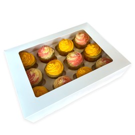 Bake Pro | 10 x Premium 12 Cupcake Box | WHITE | Recyclable | Easy Pop Up Construction | Adjustable Insert for Cupcakes or Muffins | Made in the UK