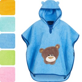 Morgenstern Bath Poncho Children's Baby Girls Boys 100% Cotton Oeko-Tex Baby Bath Towel Hooded Towel Bathrobe Terry Cloth, Blue-Bear