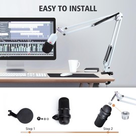 For HyperX SoloCast White Boom Arm - White Mic Arm Compatible with Hyper x SoloCast, Microphone Boom Arm with Pop Filter, Improve Sound Quality, White Mic Boom Arm for Hyperx SoloCast by SUNMON