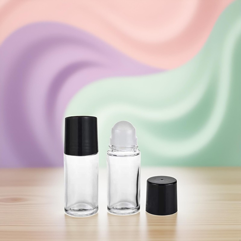 Sluswallow 2 Pcs Black Clear Empty Glass Essential Oil Roller