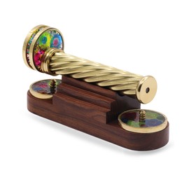 ROORKEE INSTRUMENTS (INDIA) A NAUTICAL REPRODUCTION HOUSE Brass Kaleidoscope with Detachable Pattern Wheels – Displayed on Wooden Stand – Inventive Gift for Creative Minds