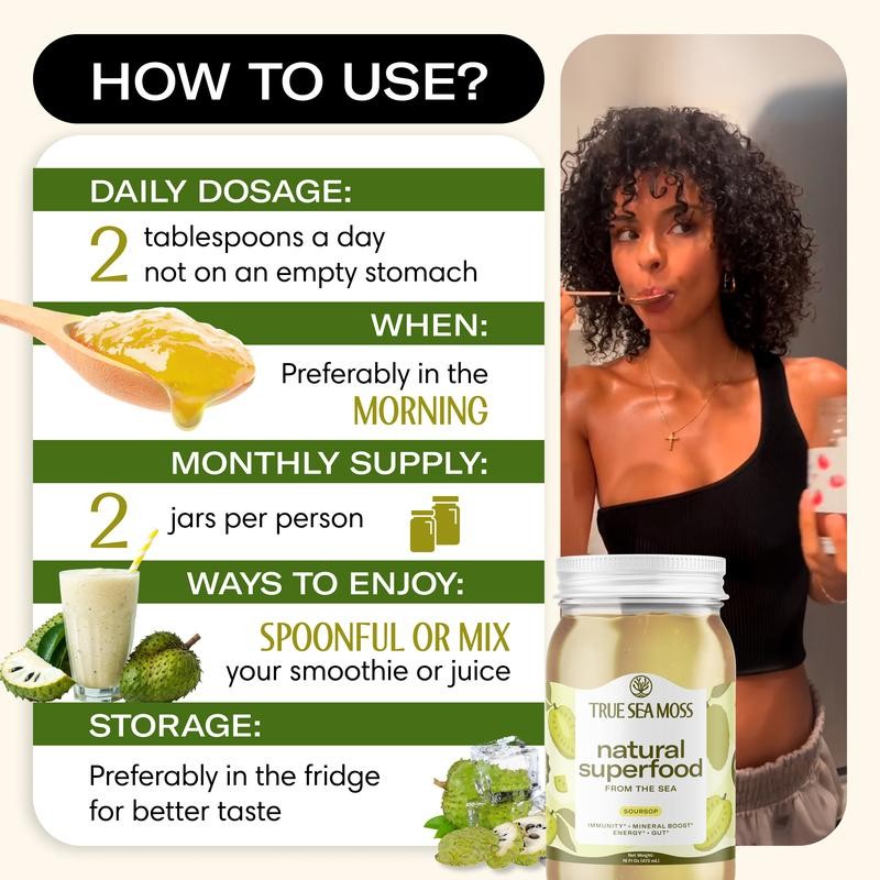 TrueSeaMoss Soursop Irish Sea Moss Gel – Mineral & Vitamin-Rich,