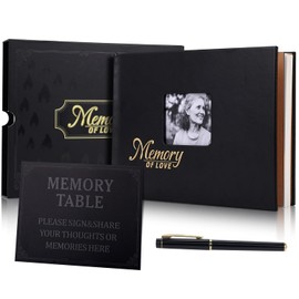 Condolence Book for Funeral, Leather Hardcover Funeral Guest Book with Gold Engraving, Funeral Memory Book for Celebration of Life Memorial Service, Book of Remembrance with Table Card Sign and Pen