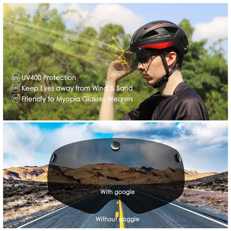 Victgoal Bike Helmet Goggles Visor Strong Magnetic Eye Shield (Black)