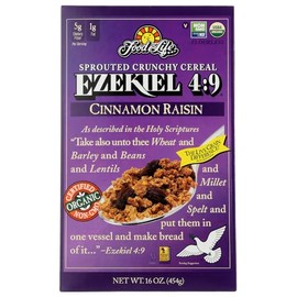 Food For Life Ezekiel 4:9 Sprouted Crunchy Cereal, Cinnamon Raisin, Vegan Friendly, Kosher, USDA Certified Organic, Non-GMO, 16 Ounce (Pack of 6)